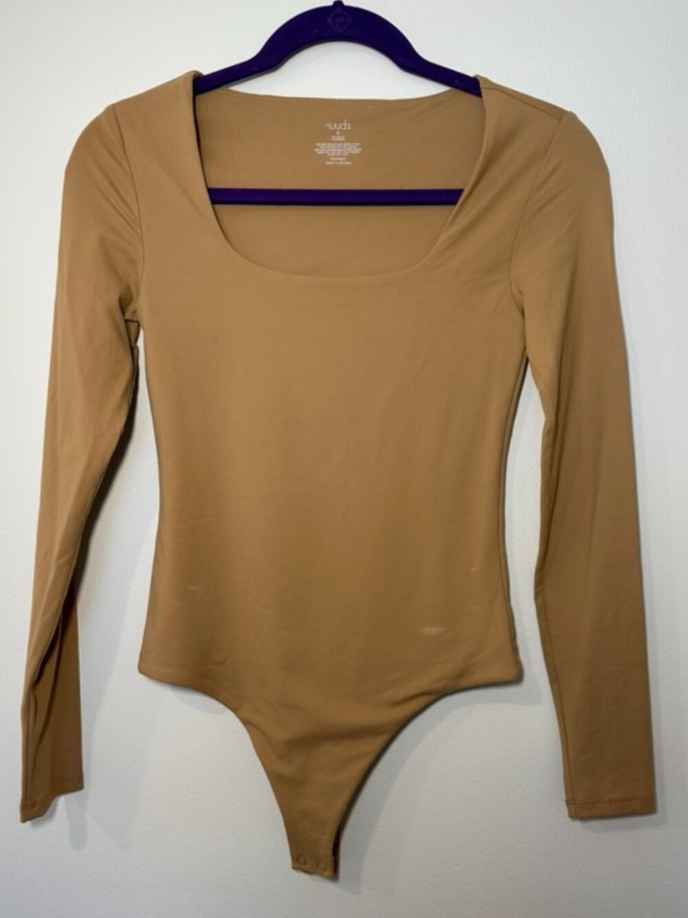 Nuuds Long Sleeve Square Neck Bodysuit, Cinnamon